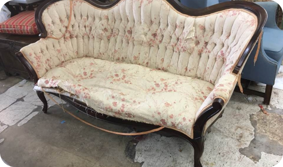 Upholstery Tulsa before photo of classic torn sofa